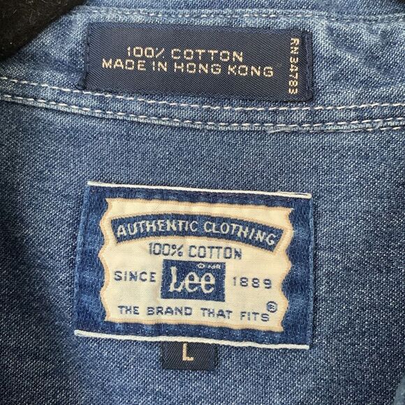 VTG Lee Authentic Men’s Denim Shirt Two-Tone Cotton Pockets Logo Size L - Picture 8 of 10
